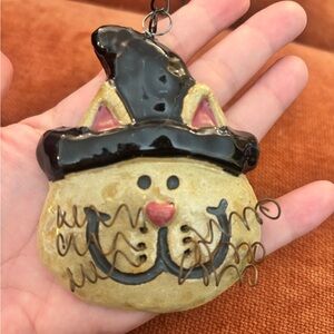 Vintage Handmade Cat Witch Ornament - Black Hat Witchy Kitty
